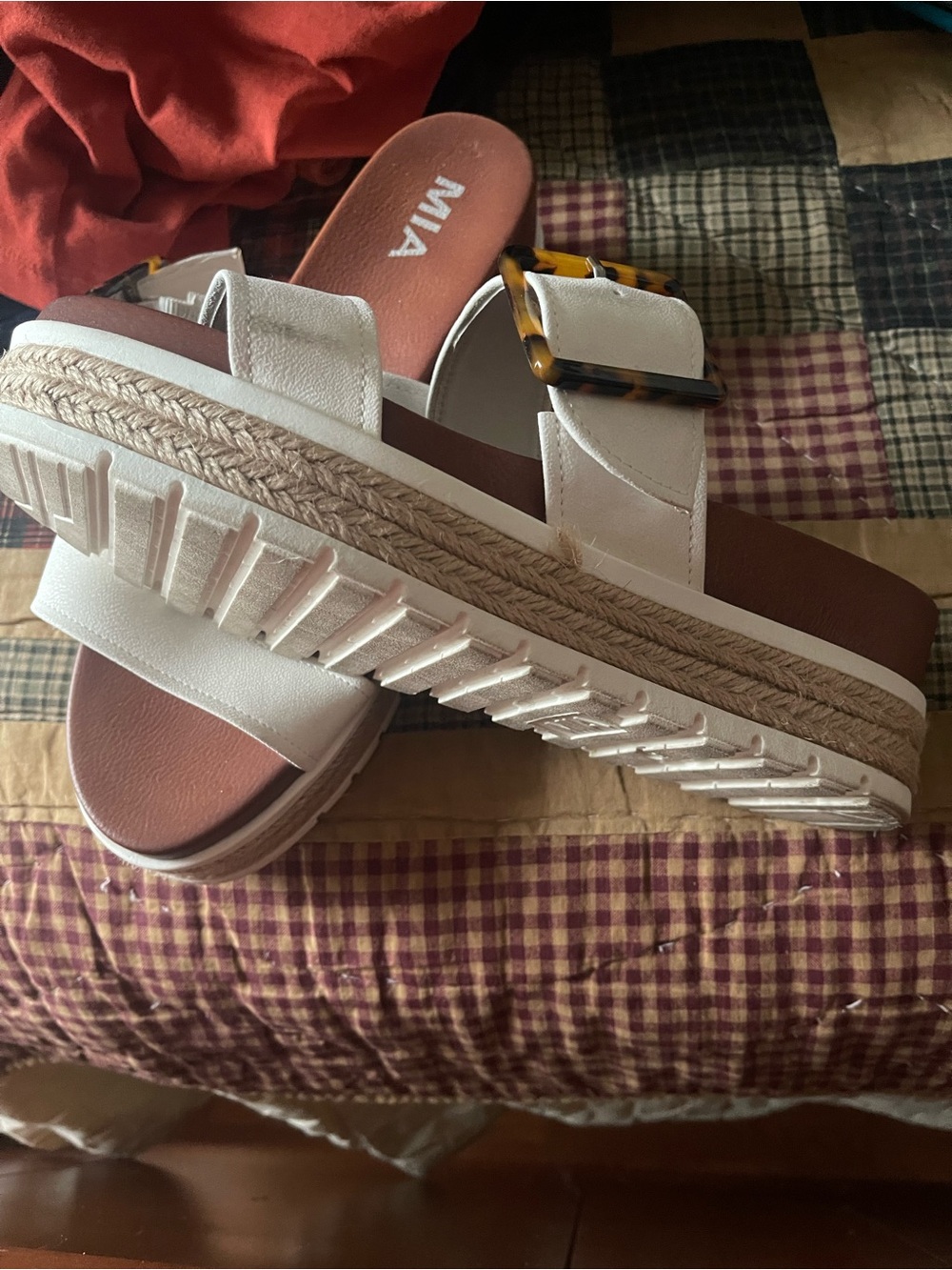 MIA White Double-Strap Slide Sandals with Brown Footbed - Picture 2 of 3